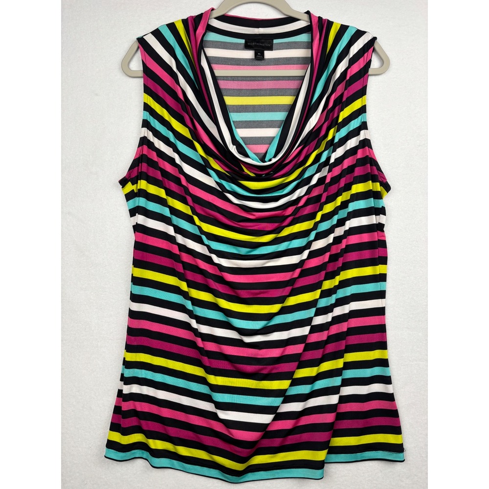 Worthington Blouse Womens XL Striped Cowl Neck Sleeveless Stretch Top